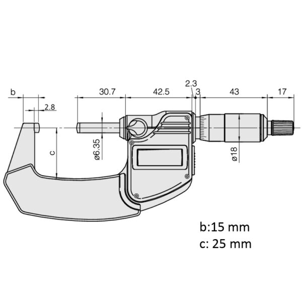 Mitutoyo 395-371-30 Digimatic Spherical Anvil & Spindle Tube IP65 Micrometer 0-25mm (0-1″) - Image 2