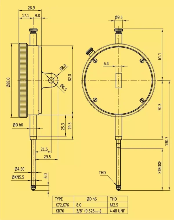 BAKER K72  DIAL GAUGE PLUNGER TYPE (0.01 MM L.C., 50 MM RANGE, GRADUATION 0-100) - Image 3