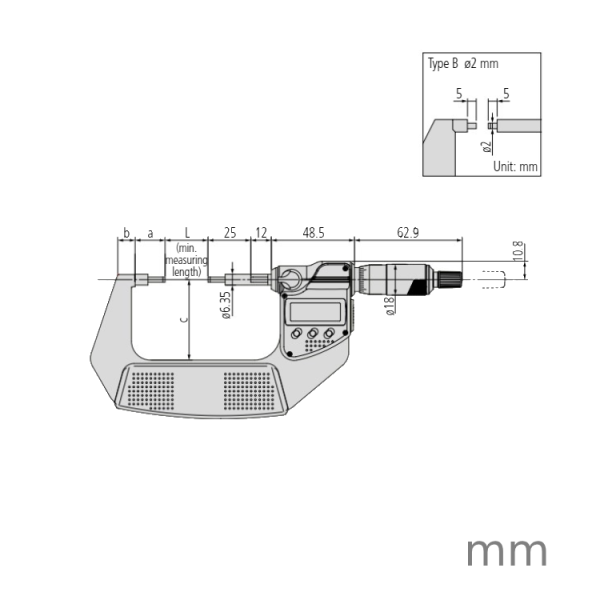Mitutoyo 331-361-30 (0.001mm) Digimatic Spline IP65 Micrometer 2mm Measuring Face 0-25.4mm (0-1″) - Image 2